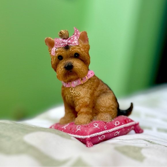 Vintage Paws For The Cause Yorkie Dog On Pink Pillow Elegant Dainty Home Art - Picture 9 of 9